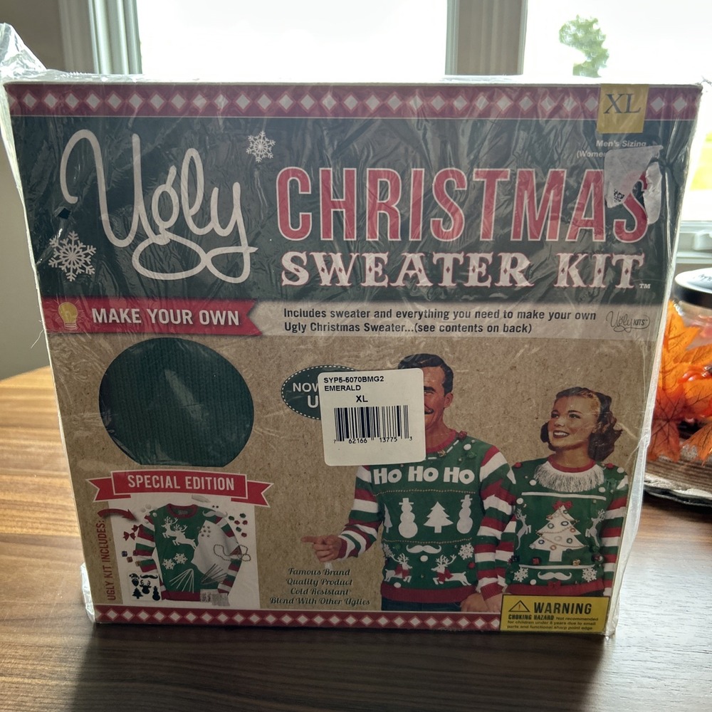 Ugly Christmas Sweater Kit Men's XL ~ Make Your Own ~ Green vintage graphics